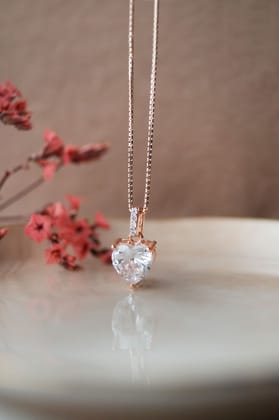 Lovable Heart Solitaire Rose Gold Plated Sterling Silver Pendant-With Chain / Rose