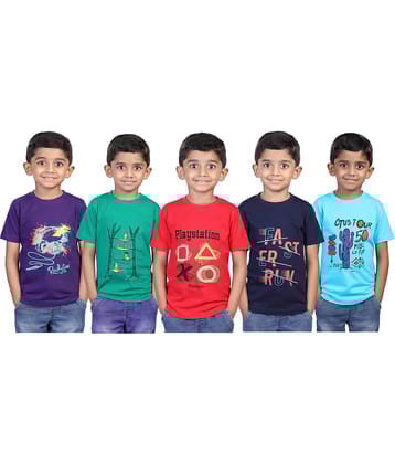 JILZ Pack of 5 Boys Cotton T-Shirt ( Multi Color )