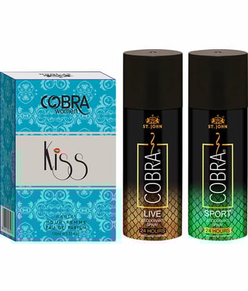 ST.JOHN Cobra Live,Sport 150ml & Kiss 100ml Deodorant Spray & Perfume for Men (400ml) Pack of 3