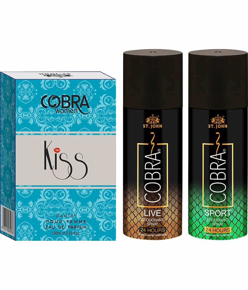 ST.JOHN Cobra Live,Sport 150ml & Kiss 100ml Deodorant Spray & Perfume for Men (400ml) Pack of 3