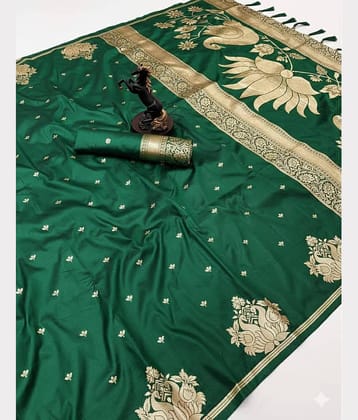 fab woven Art Silk Woven Design Banarasi saree With Unstitched Blouse Piece ( Green )