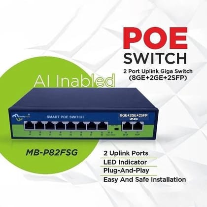 Poe Ai (8Ge+2Ge+1Sfp) Over Ethernet Switch Full Giga Port, 802.3Af/At Poe+ 1000Mbps, 150W Built-In Power, Extend To 250Meter, Unmanaged Metal Plug And Play Poe Ai (8Ge+2Ge+1Sfp) Over Ethernet Switch Full Giga Port, 802.3Af/At Poe+ 1000Mbps, 150W Built-In Power, Extend To 250Meter, Unmanaged Metal Plug And Play