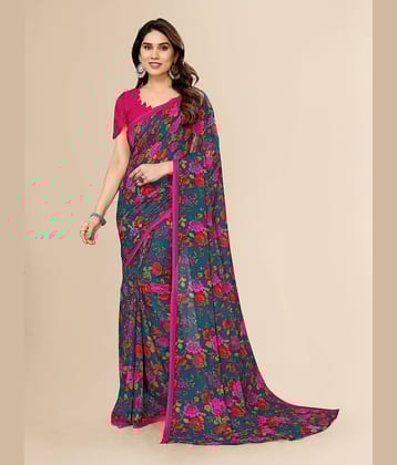 ANAND SAREES Georgette Printed Saree With Unstitched Blouse Piece ( Teal )