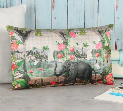 India Circus Frolic Mist - Blended Taf Silk Cushion Cover - 12 X 20 Inch