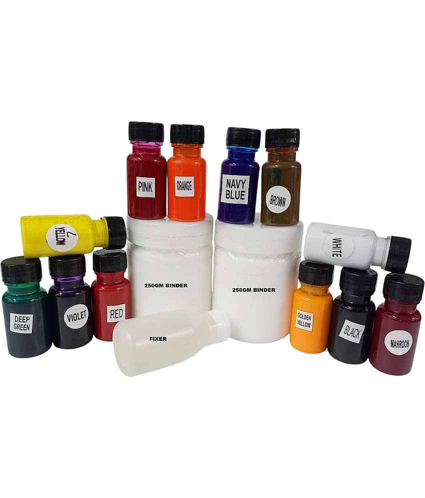 Complete Pigment Block Dye & Screen-Printing Kit - includes Pigment Acramine dye Colors, Color Binder & Color Fixer – 15 pcs – Multicolor