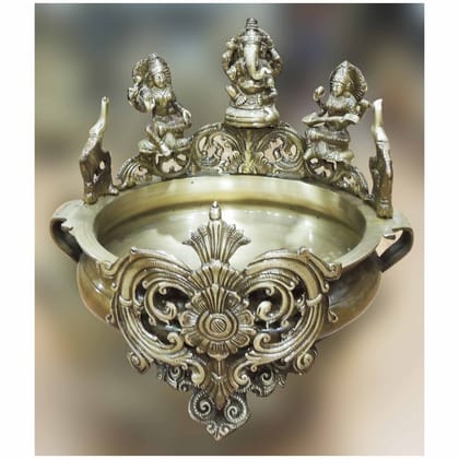 Brass Urli with Laxmi Ji - Decorative Spiritual Bowl, Diameter : 15 Inch (BSMAS1567 A)