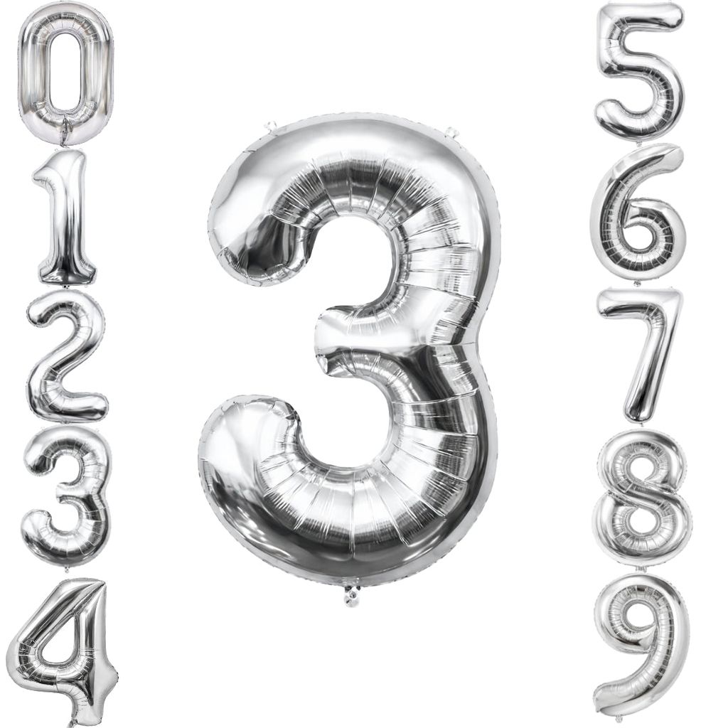 Number 3 Silver Foil Balloon - 40 inches - 1PC - Party and Festive Needs | Buy online on ZillyBuy