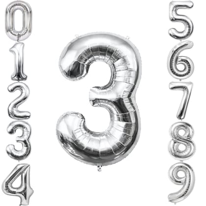 Number 3 Silver Foil Balloon - 40 inches - 1PC Number 3 Silver Foil Balloon - 40 inches - 1PC