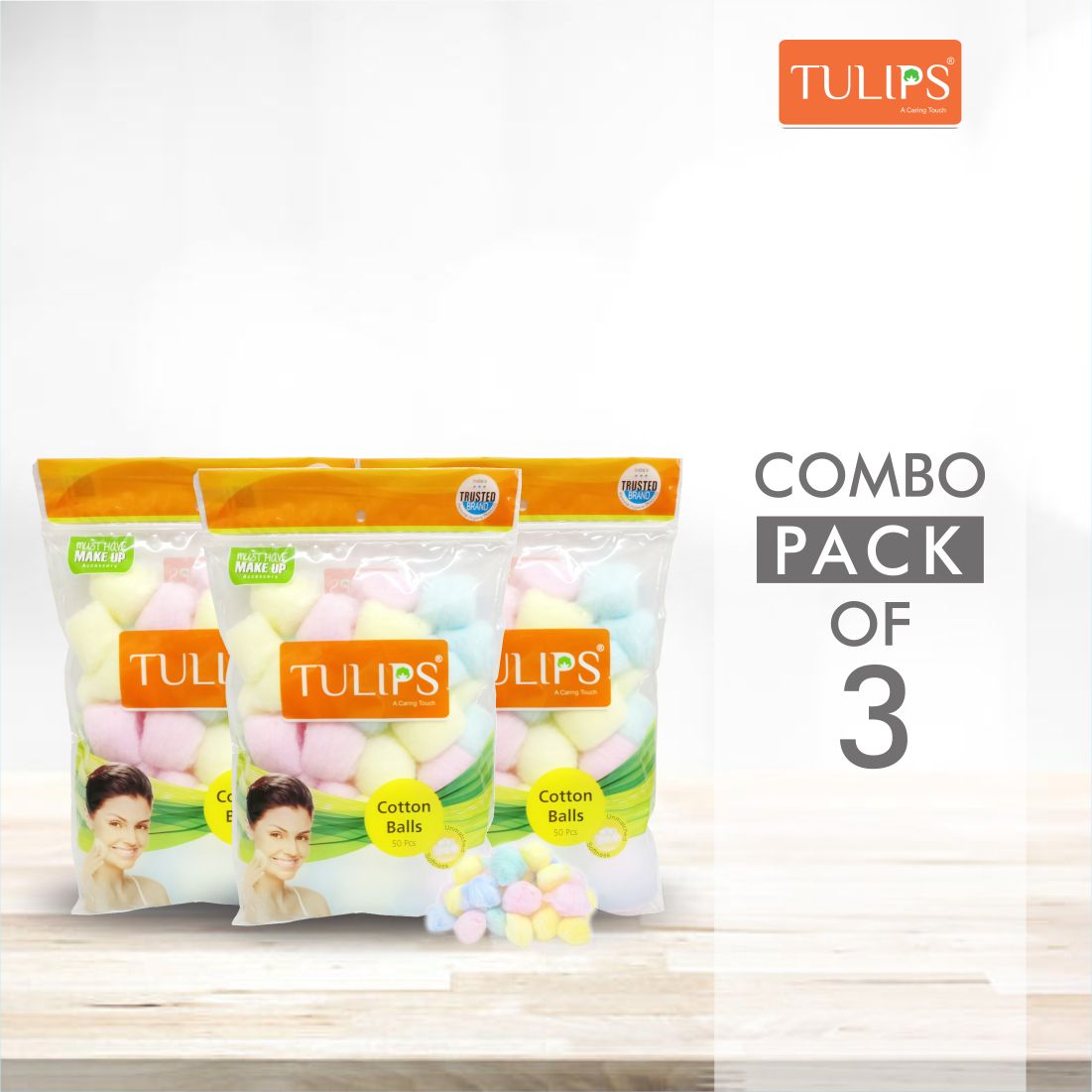 Tulips Nail Polish Remover, Colour Cotton Ball 50 Pcs in a Ziplock Bag (Pack of 3)