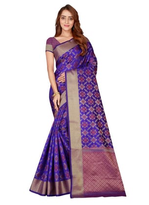 Generic Women's Kanjivaram Silk Saree with Blouse (Blue, 5-6  Mtr)