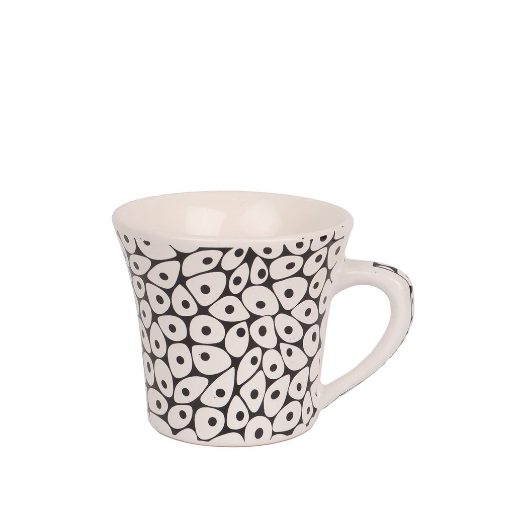 Femora Handcrafted Indian Ceramicware White Dots Tea Cups, 190 ML, 6pcs
