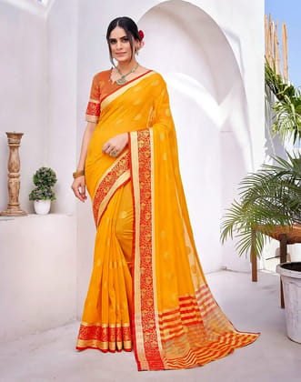 Luxurious Haldi Cotton Silk Saree  by SHIV TEXTILES