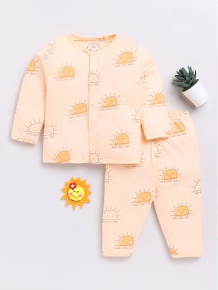 Peach Graphic Full Sleeve Night Suit-3-6 m