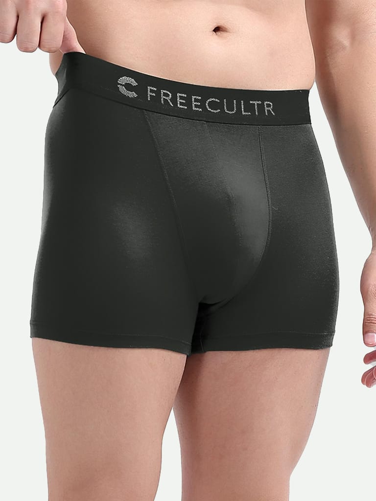 FREECULTR Men's Underwear Anti Bacterial Micromodal Airsoft Trunk - Non Itch No Chaffing Sweat Proof - Pack of 3-Space Blue,Mist Grey,Avocado Green