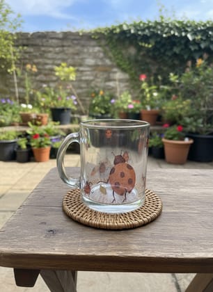 Ivvory Lady Bird Glass Coffee Mug (Standard Size) | Printed Glassware | Daily Beverage Cup