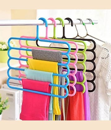 E-Retailer® 5 Layer Clothes Hanger Wardrobe Storage Organizer Rack (Assorted Colour, Set of 4)