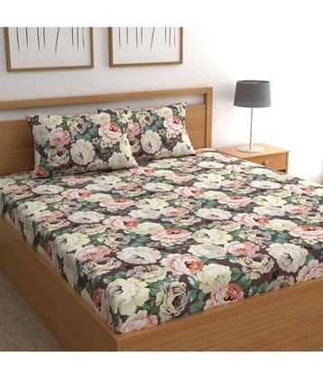 chhavi india Poly Cotton 1 Double Bedsheet with 2 Pillow Covers ( Brown )