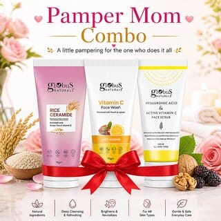 (Combo of 3) Globus Hyaluronic Acid Vitamin C Face Scrub (100g) With Vitamin C Face Wash (75g) and Rice Ceramide Face Wash (75g)