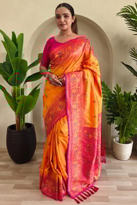 Koromiko Yellow Zari Woven Banarasi Silk Saree