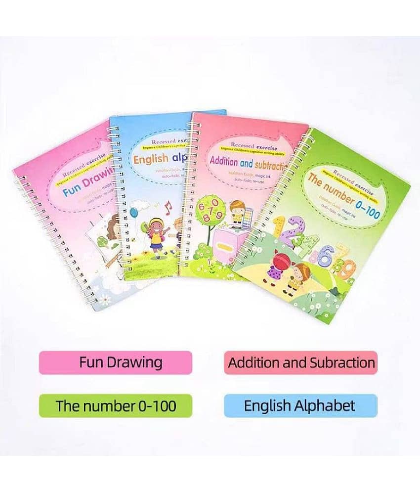 HOUSEMALL Magic Practice Copybook Number Tracing Book for Preschoolers with Pen(4 BOOK + 10 REFILL+ 1 pen +1 grip)
