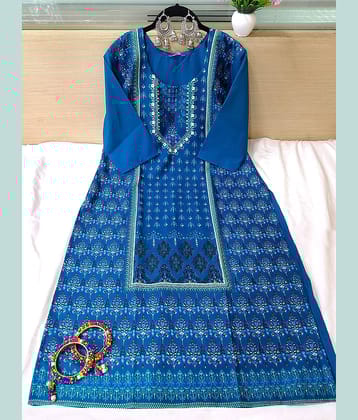 Ethnic Basket Pack of 1 Crepe Printed Straight Women's Kurti - ( Blue )