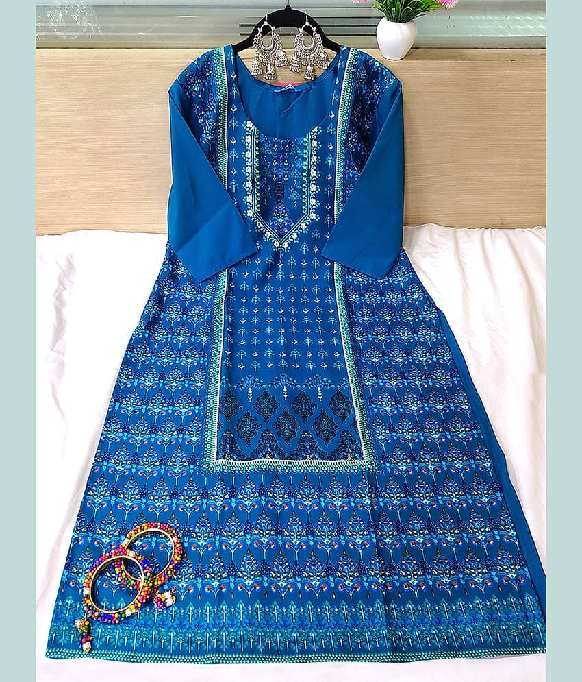 Ethnic Basket Pack of 1 Crepe Printed Straight Women's Kurti - ( Blue )