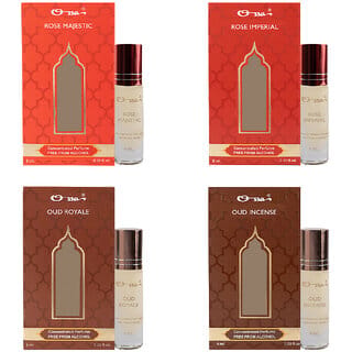 Ossa Rose Majestic And Imperial, Oud Royale And Incense Unisex Concentrated Perfums Alcohol Free Attar Combo (Pack of 4)