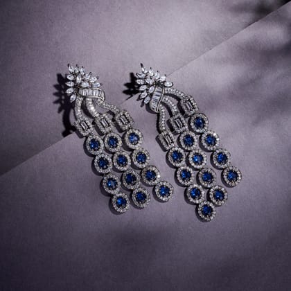 Azure Bliss Dangler Earrings-Blue-White / Rhodium / Free Size