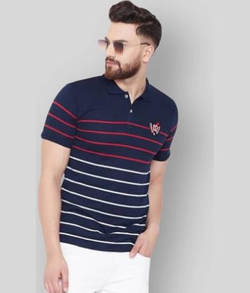 AUSTIN WOOD Pack of 1 Cotton Blend Regular Fit Striped Half Sleeves Men's Polo T Shirt ( Navy )