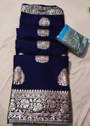 Pure Georgette Saree with Zari Weaving & Rich Buta Design-Blue