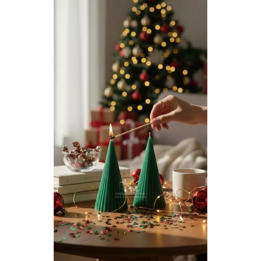 RIBBED STRIPPED CONE SOY CANDLES - PAIR