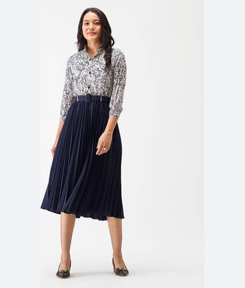 aask Women Polyester Colorblock Fit & Flare Dress ( Navy )