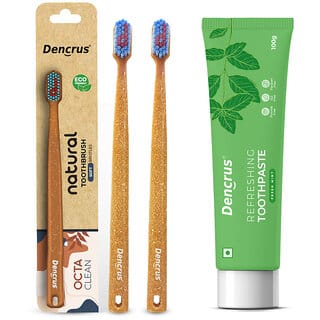 DENCRUS Mint Toothpaste And Octa Clean Bamboo Toothbrush (Pack of 2), Mint Oral Care Combo