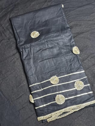 Black Colour Gota Work Unstitched Suit Rayon Fabric with Dupatta-Free Size / Black