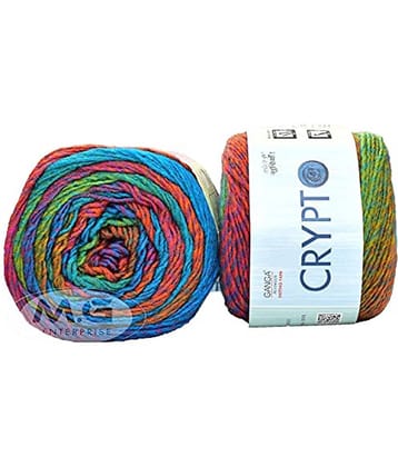 Ganga Crypto Rainbow (400 gm) Wool Ball Hand Knitting Wool/Art Craft Soft Fingering Crochet Hook Yarn, Needle Knitting Yarn Thread dye. with Needle. P