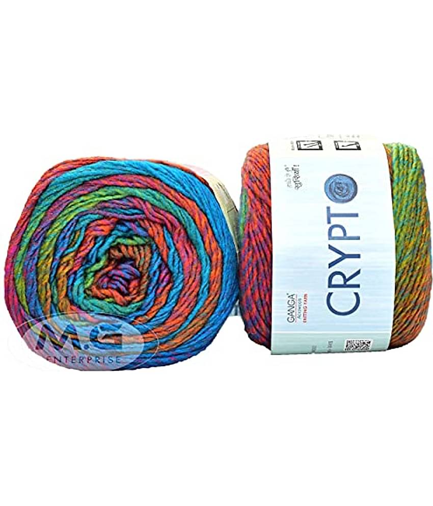 Ganga Crypto Rainbow (400 gm) Wool Ball Hand Knitting Wool/Art Craft Soft Fingering Crochet Hook Yarn, Needle Knitting Yarn Thread dye. with Needle. P