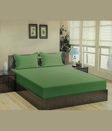 Neekshaa Satin Stripe Solid Fitted Fitted bedsheet with 2 Pillow Covers ( Double Bed ) - White