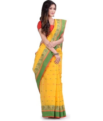 Desh Bidesh Cotton Printed Saree Without Blouse Piece ( Yellow )