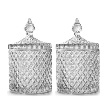 Red-Rubby Crystal Candy Jar with Lid | Glass Candy Dishes | Containers For Dry Fruits, Snacks, Pickle, Chocolate, Cookie