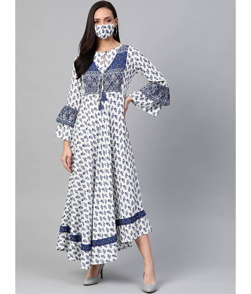 Yash Gallery Women Viscose Printed Fit & Flare Dress ( White )