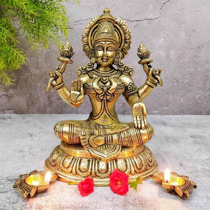 Brass Lakshmi Idol - 10.5 inch Height | Auspicious Brass Lakshmi Sculpture for Prosperity