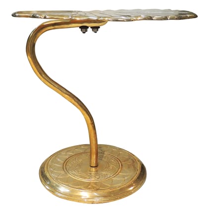 Brass Patta Leaf Shape Stool - Designer Decorative Puja Stand, Height : 17 Inch (BSMAS1683 B)