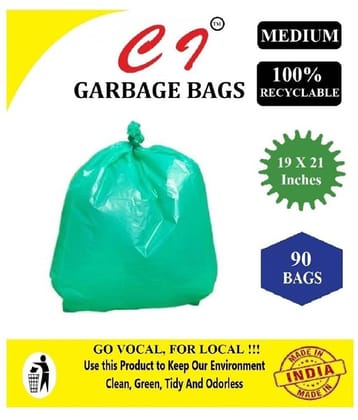 C-I - 3 Packs Medium Disposable Garbage Bags for Dry Waste, Green Color (90 pcs)
