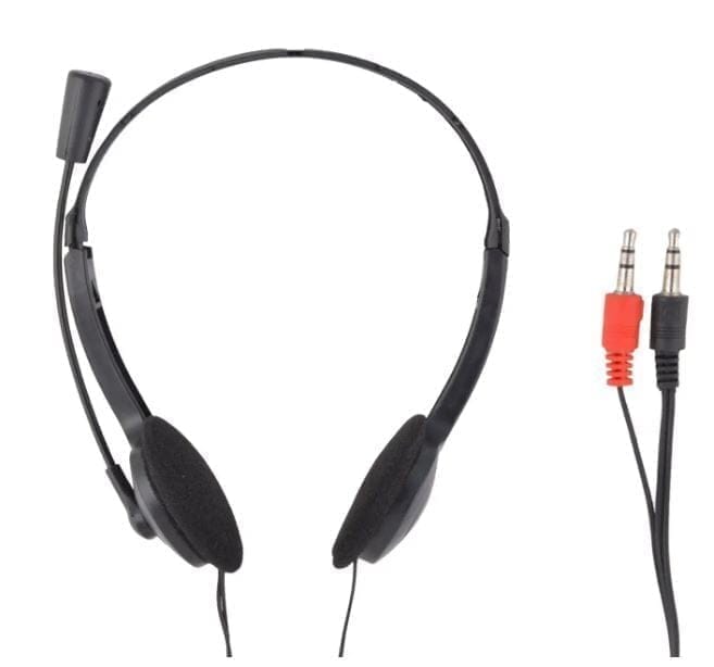 Wired Stereo AD-301 On-Ear Headphones with Mic – Dual 3.5mm Jack for PC, Laptop & Mac (Black)