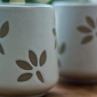Handcrafted Ceramic Coffee Mugs with Floral Design - Pack of 2