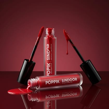 POPPIK Liquid Sindoor with Sponge-Tip Applicator, Water Resistant, Smudge Proof, Mercury-Lead Free, Red, 6 ml