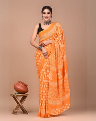Hawa Hawai Orange Mul Cotton Saree