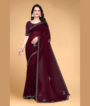 VEERAIVA Georgette Embellished Saree With Unstitched Blouse Piece ( Magenta )