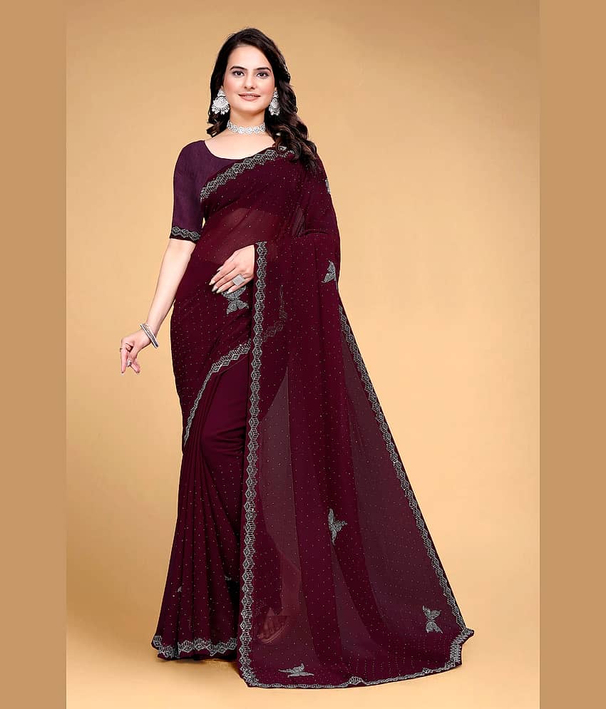 VEERAIVA Georgette Embellished Saree With Unstitched Blouse Piece ( Magenta )
