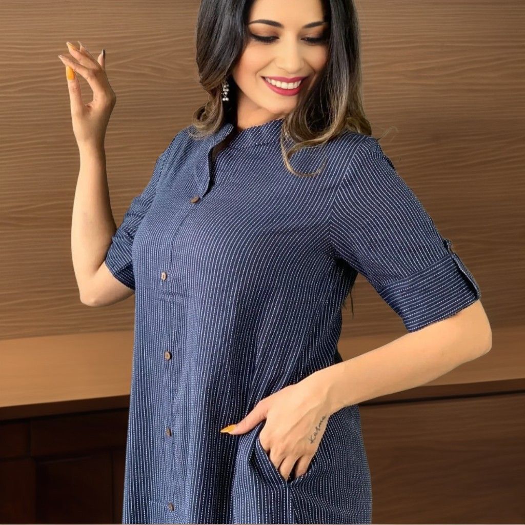 PREMIUM COTTON BLUE KATHA COORD SET.